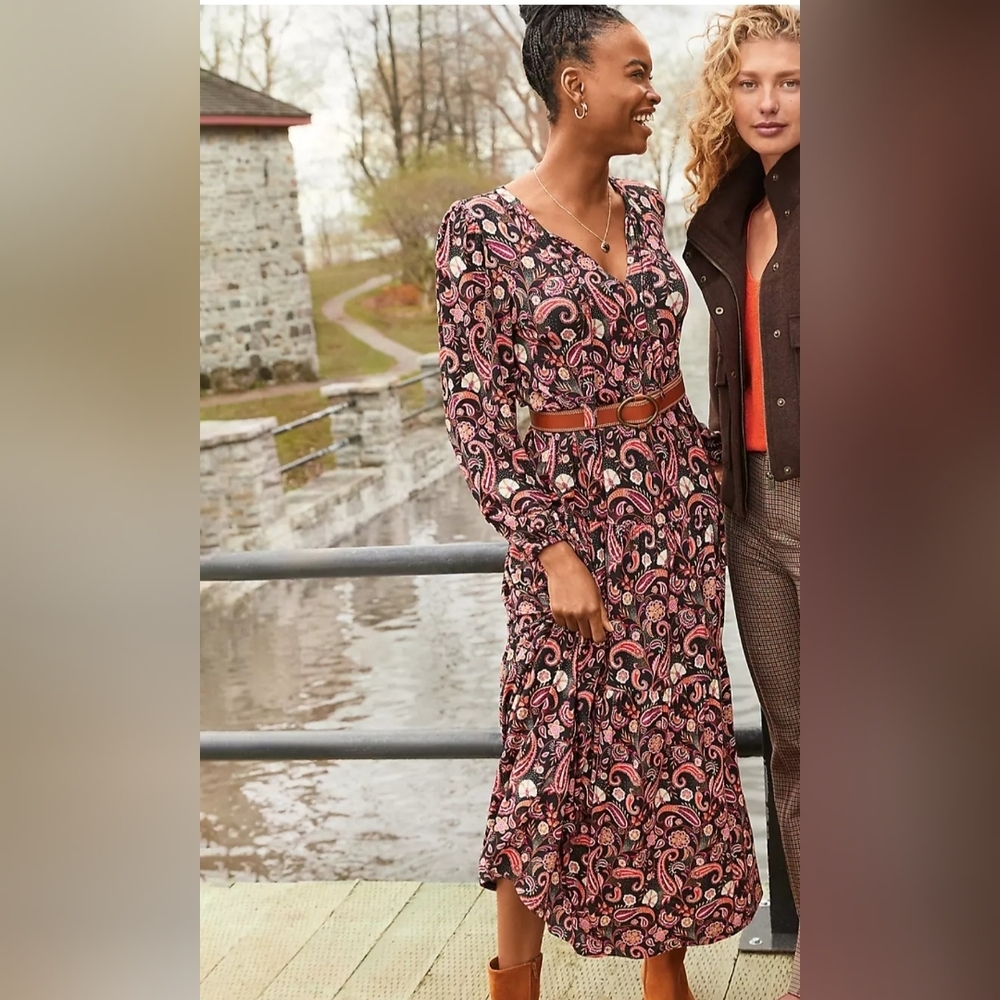 LOFT Pink and Black Paisley Maxi Dress